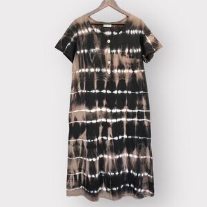 Tropical Breeze Midi Shift T-Shirt Dress Women L Brown Tie-Dye Popover‎ N28